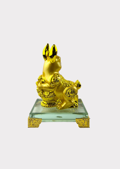 Golden Chinese Zodiac Rabbit Figurine – Glass Base