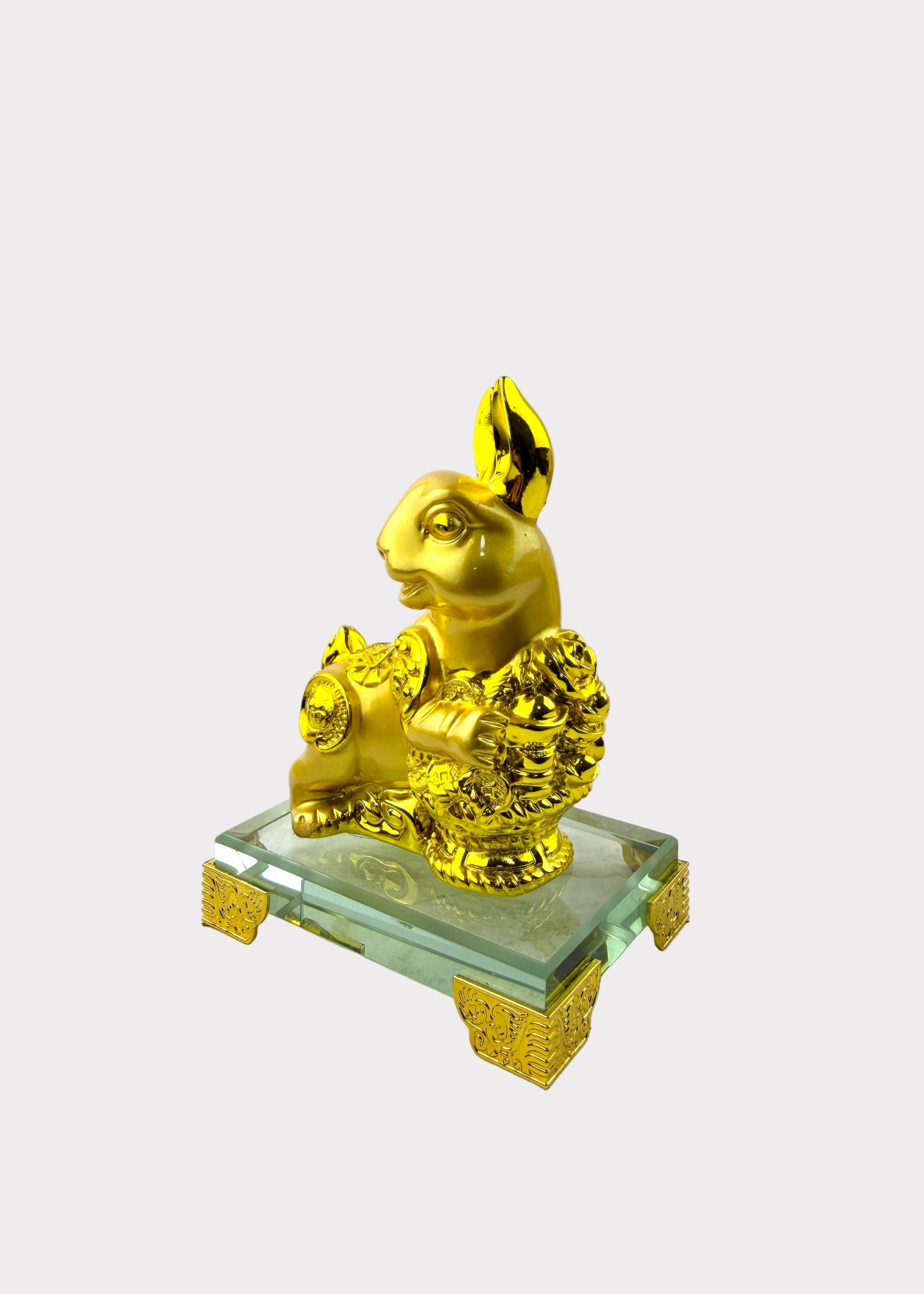 Golden Chinese Zodiac Rabbit Figurine – Glass Base