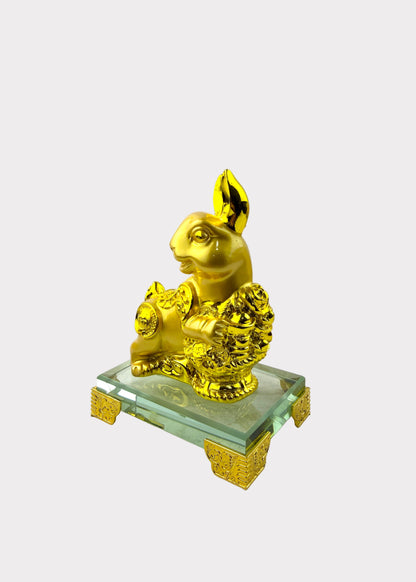 Golden Chinese Zodiac Rabbit Figurine – Glass Base