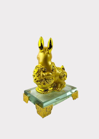Golden Chinese Zodiac Rabbit Figurine – Glass Base