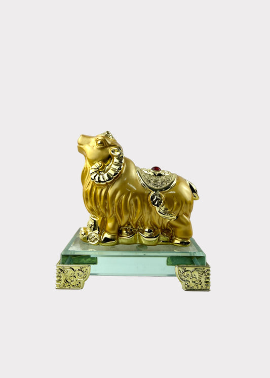 Golden Chinese Zodiac Goat Figurine – Glass Base