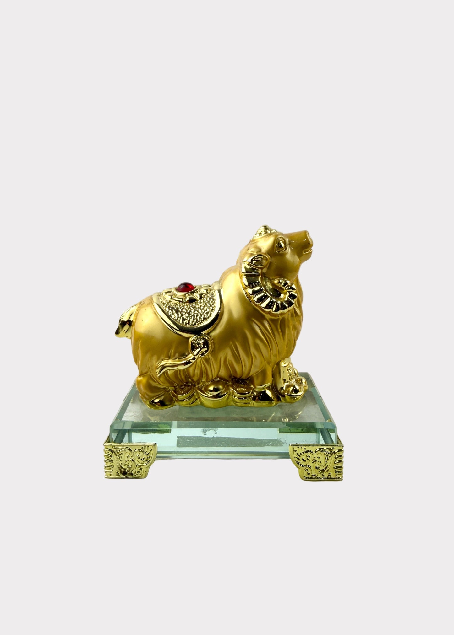 Golden Chinese Zodiac Goat Figurine – Glass Base