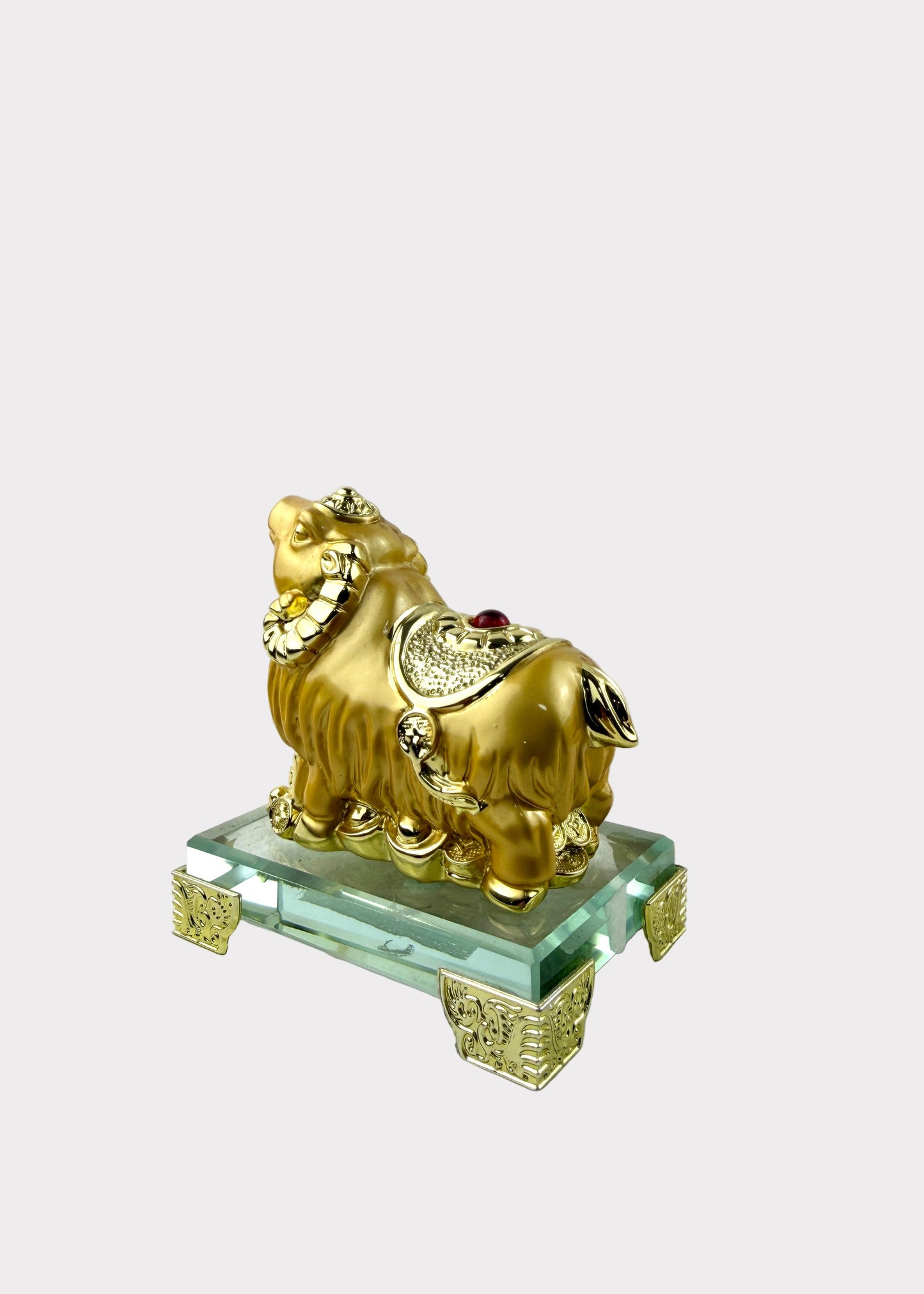 Golden Chinese Zodiac Goat Figurine – Glass Base