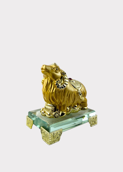 Golden Chinese Zodiac Goat Figurine – Glass Base