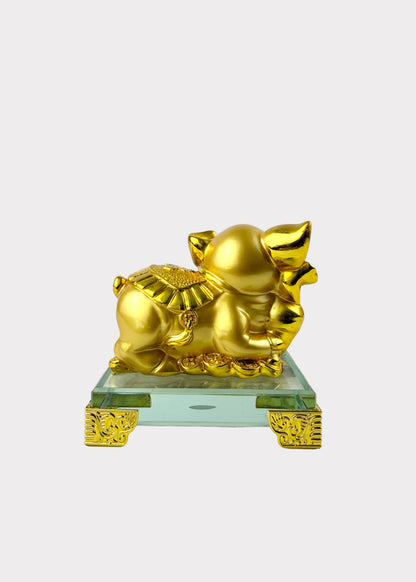 Golden Chinese Zodiac Pig Figurine – Glass Base