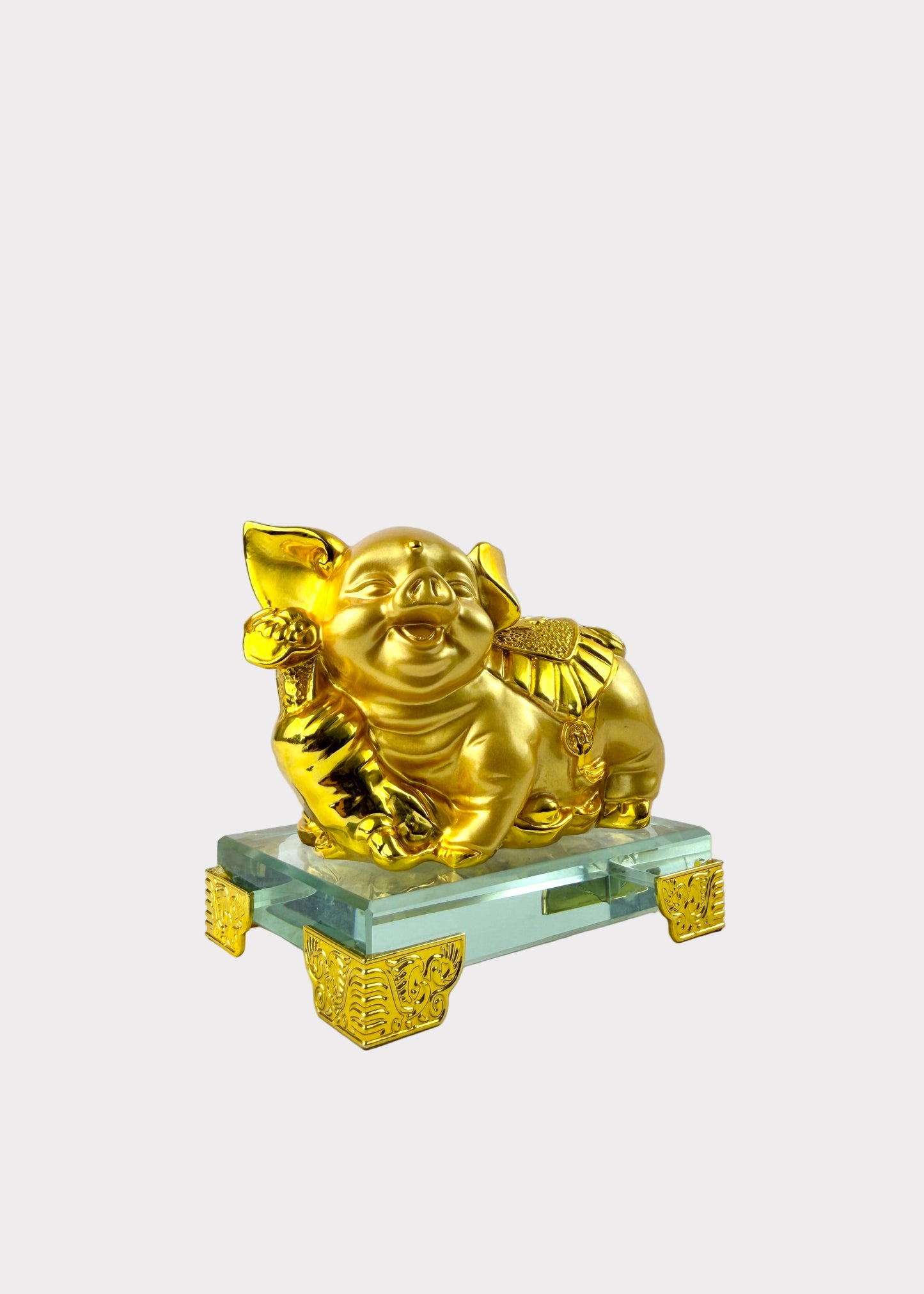 Golden Chinese Zodiac Pig Figurine – Glass Base