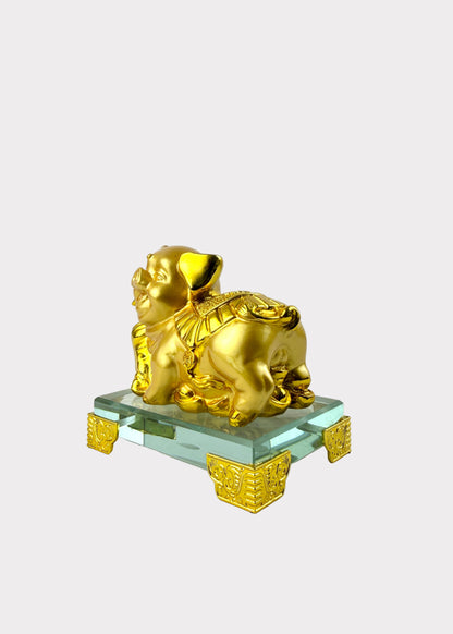 Golden Chinese Zodiac Pig Figurine – Glass Base