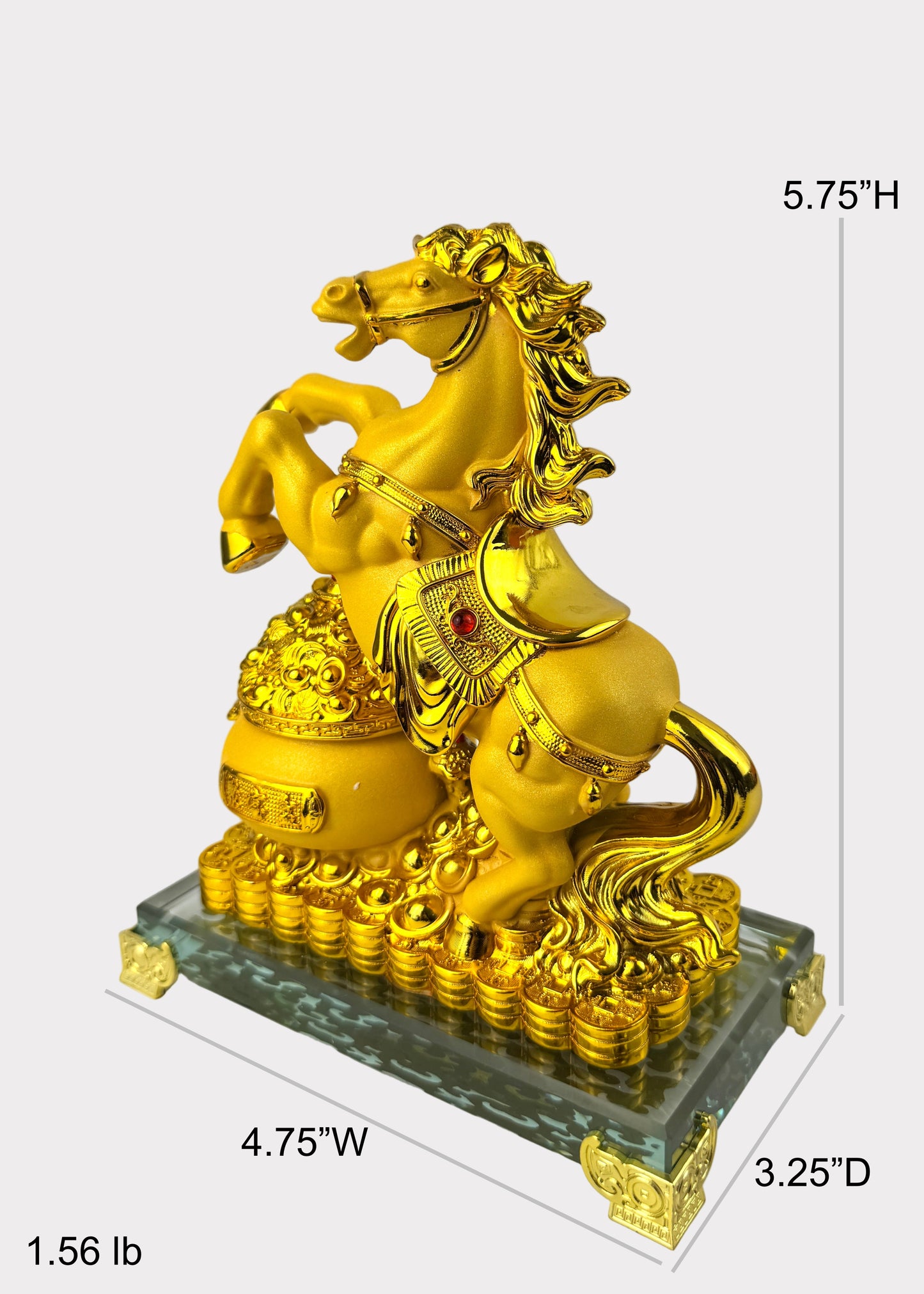 Golden Horse of Wealth – Crystal Base Figurine for Prosperity and Success