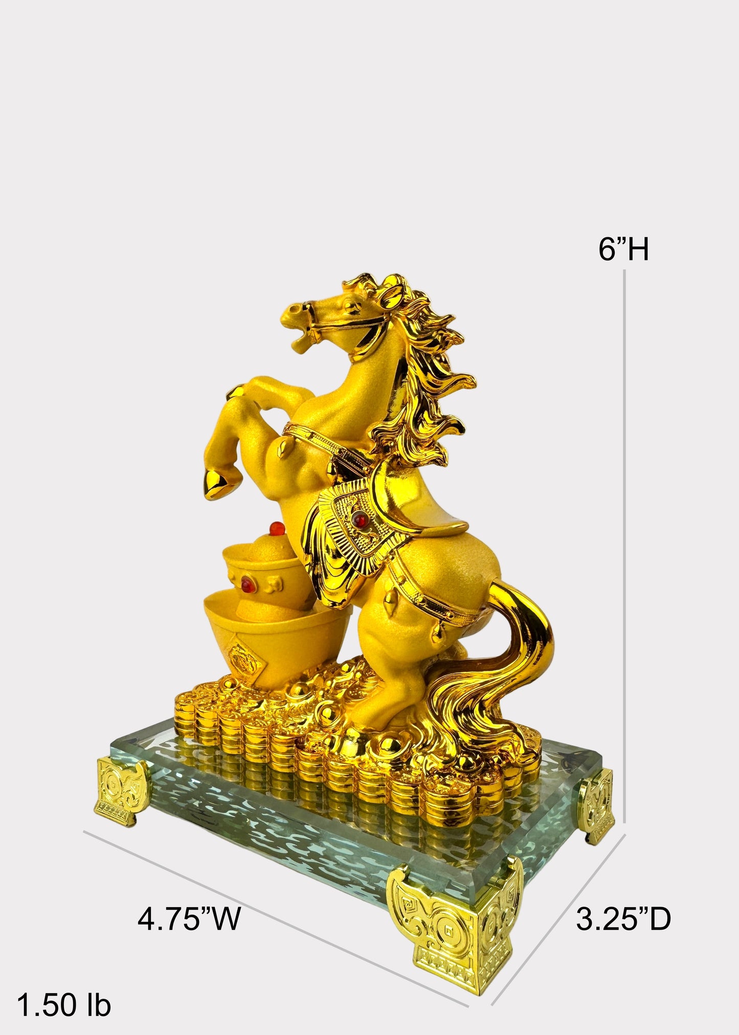 Golden Horse with Gold Ingots – Crystal Base Feng Shui Figurine for Wealth and Success