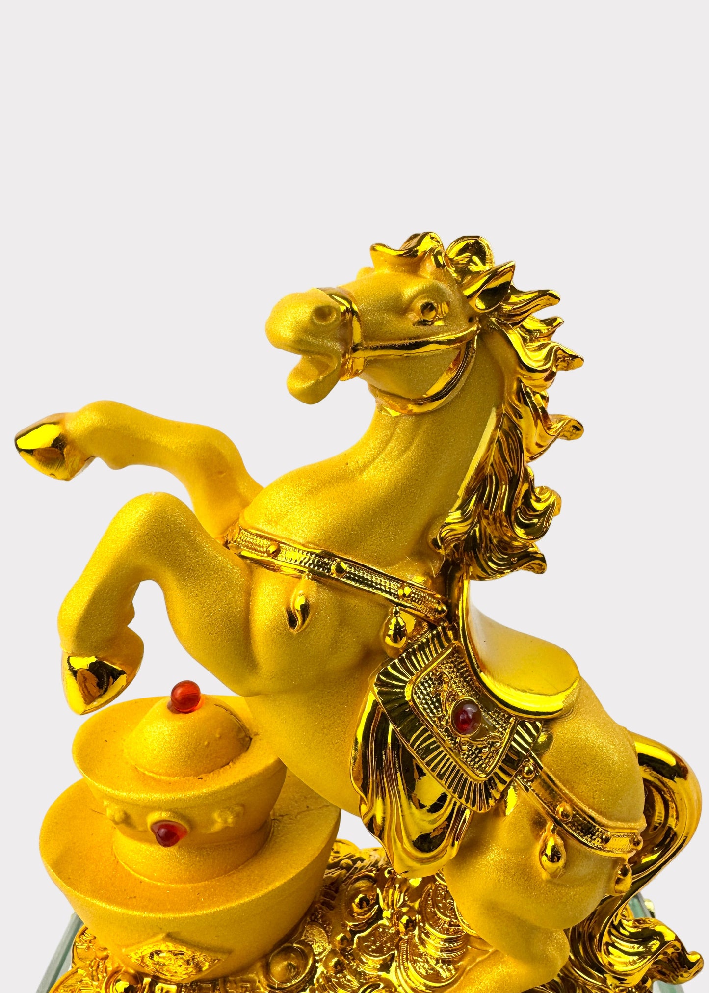 Golden Horse with Gold Ingots – Crystal Base Feng Shui Figurine for Wealth and Success