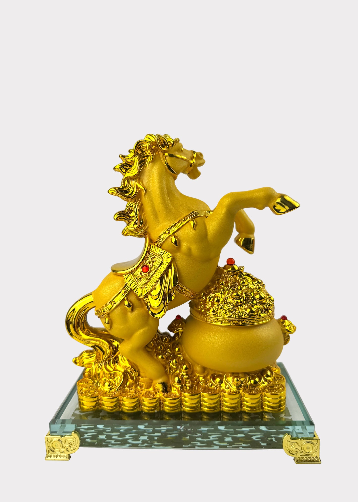 Golden Horse of Wealth – Crystal Base Figurine for Prosperity and Success