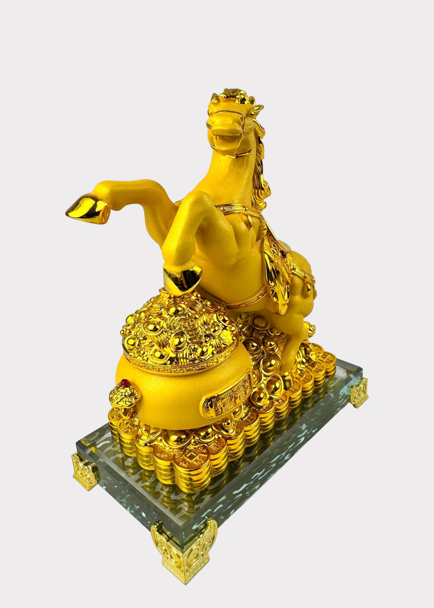 Golden Horse of Wealth – Crystal Base Figurine for Prosperity and Success