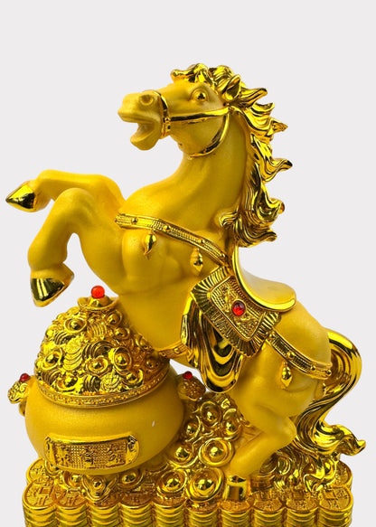Golden Horse of Wealth – Crystal Base Figurine for Prosperity and Success