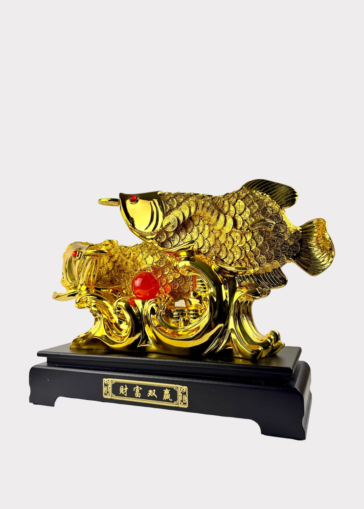 Golden Double Arowana Fish Statue - Wealth & Prosperity Feng Shui Decor