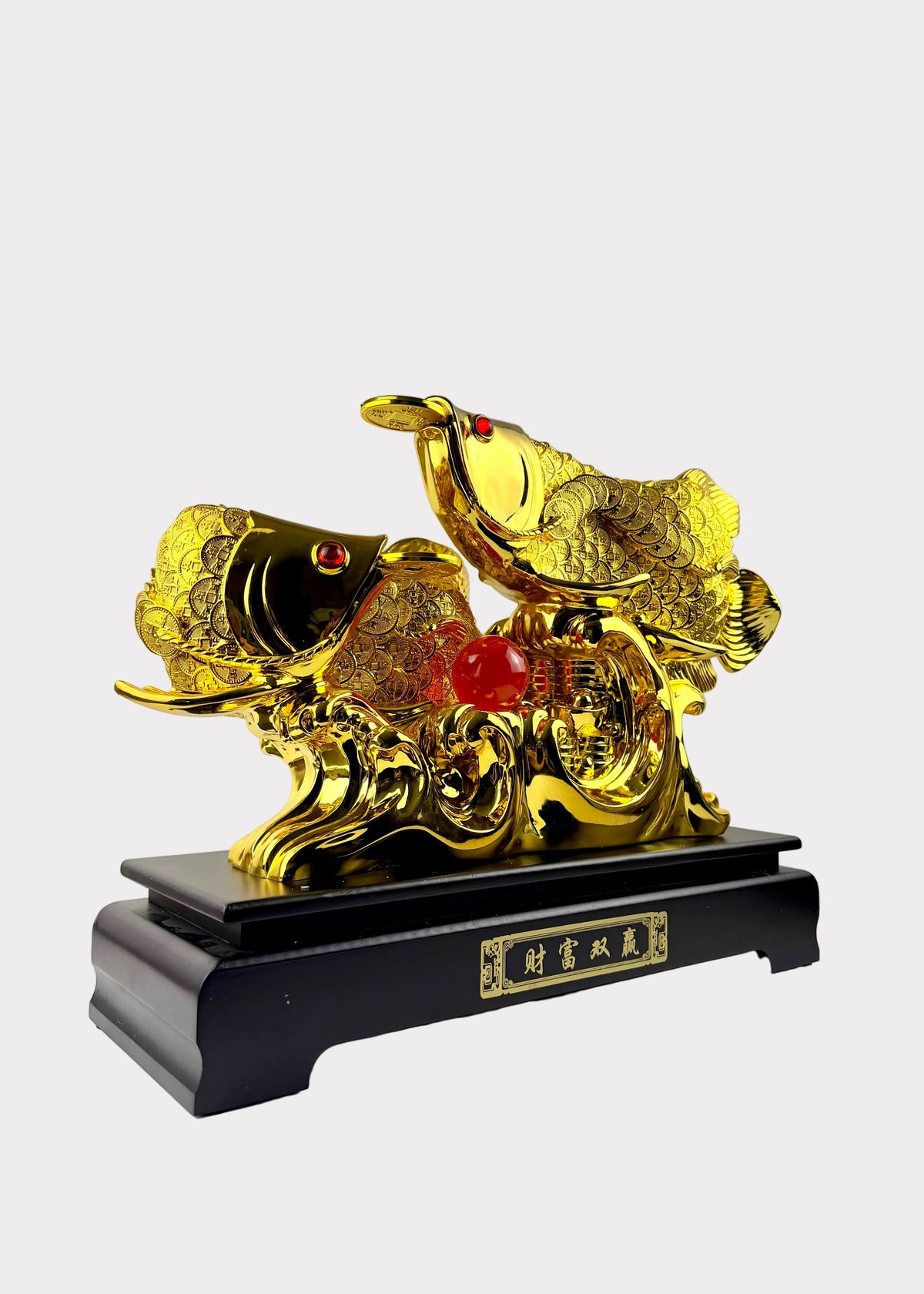 Golden Double Arowana Fish Statue - Wealth & Prosperity Feng Shui Decor