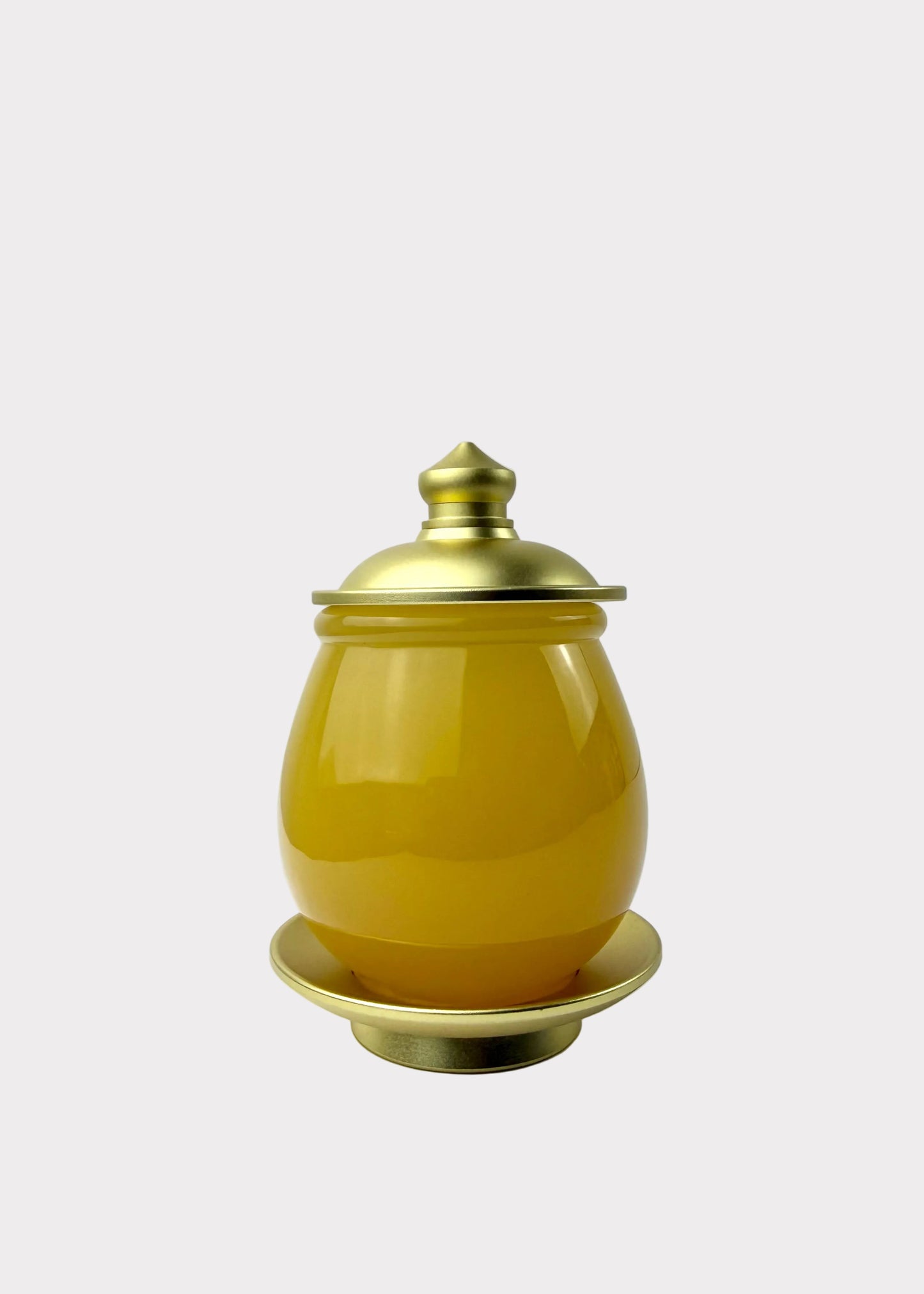 Yellow Jade Finish Offering Cup with Gold-Tone Metal Lid & Base