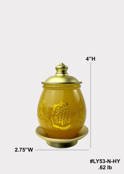 Yellow Jade Finish Offering Cup with Gold-Tone Metal Lid & Base