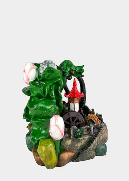 Tabletop Fountain with Pagoda, Lotus, Crystal LED 
