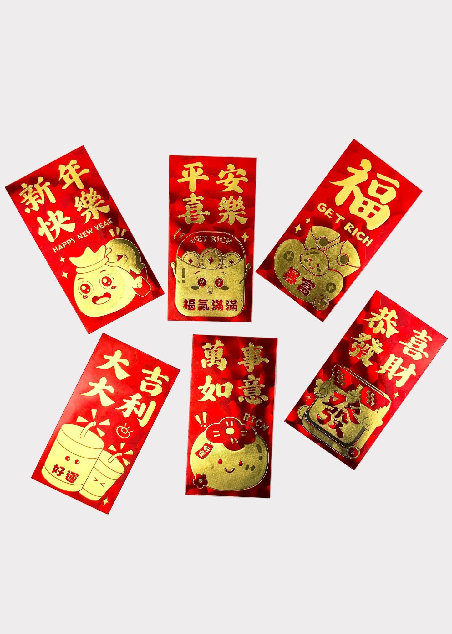 Holographic Red Envelopes - Lucky Money Packets with Gold Foil Blessings