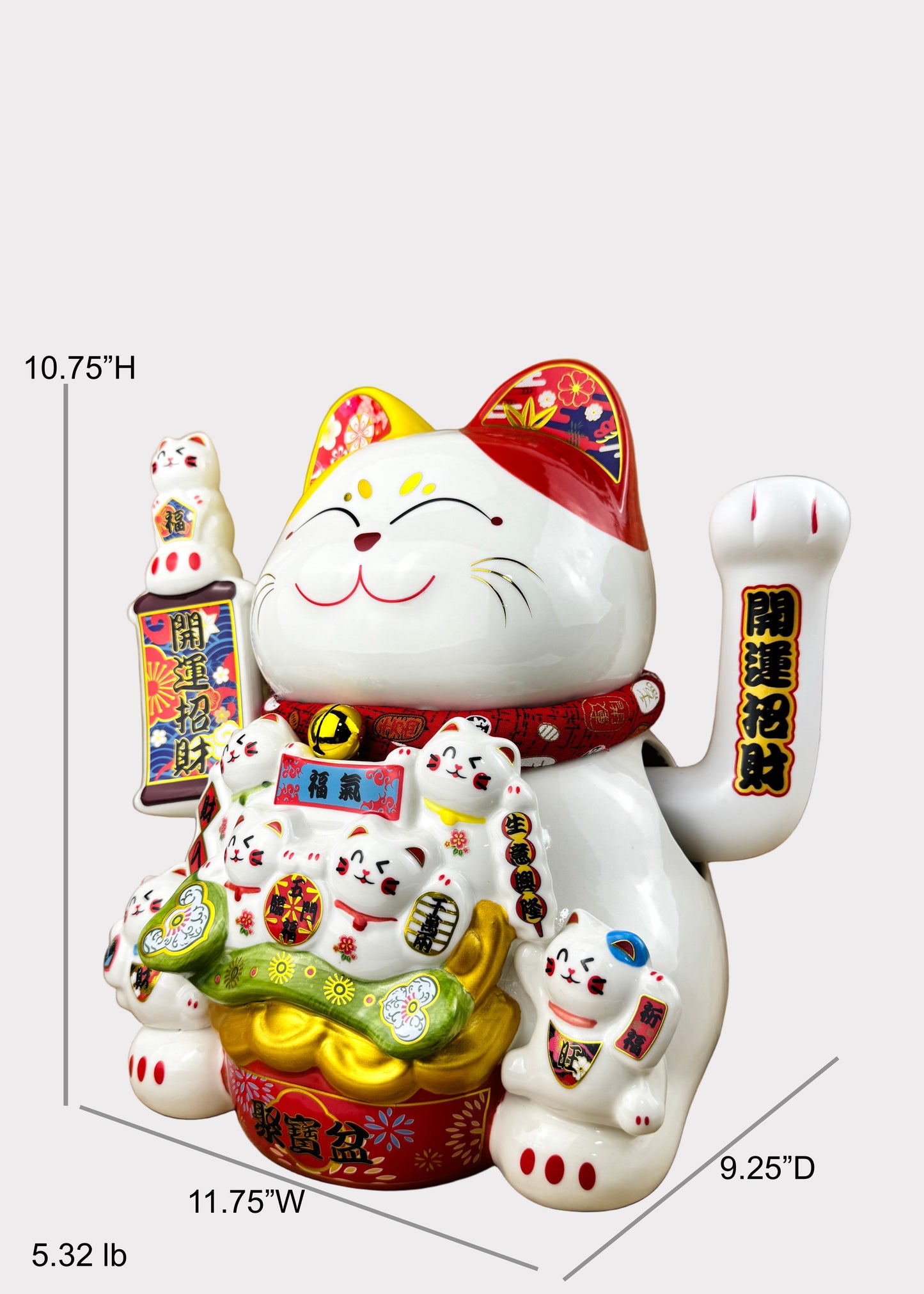 Lucky Money Cat – Treasure Pot –  Porcelain – Battery or AC Powered