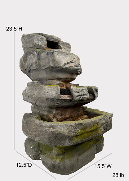 Multi-Tier Rock Waterfall Fountain with LED Lights