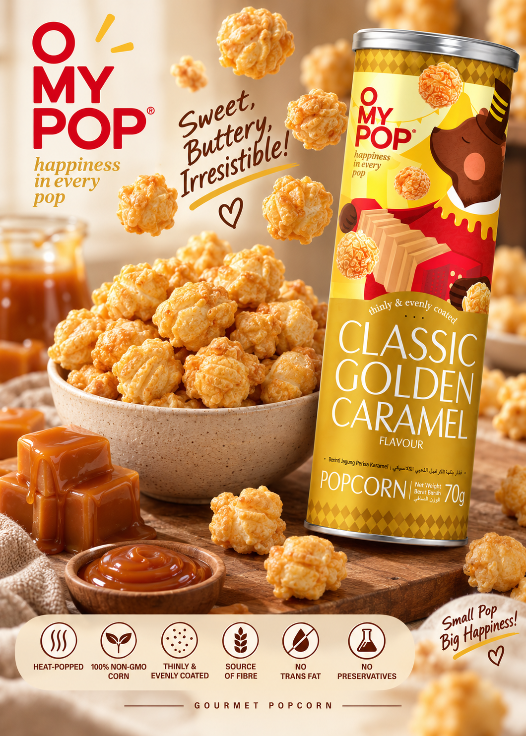 O MY POP Classic Golden Caramel Popcorn 70g