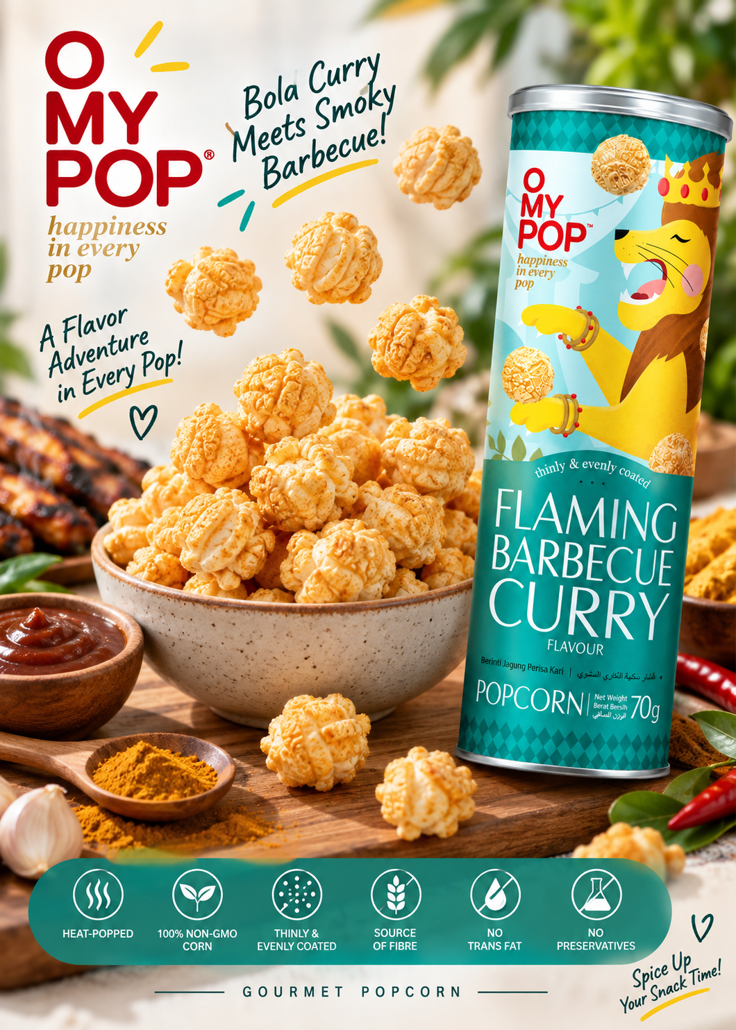 O MY POP Flaming Barbecue Curry Popcorn 70g