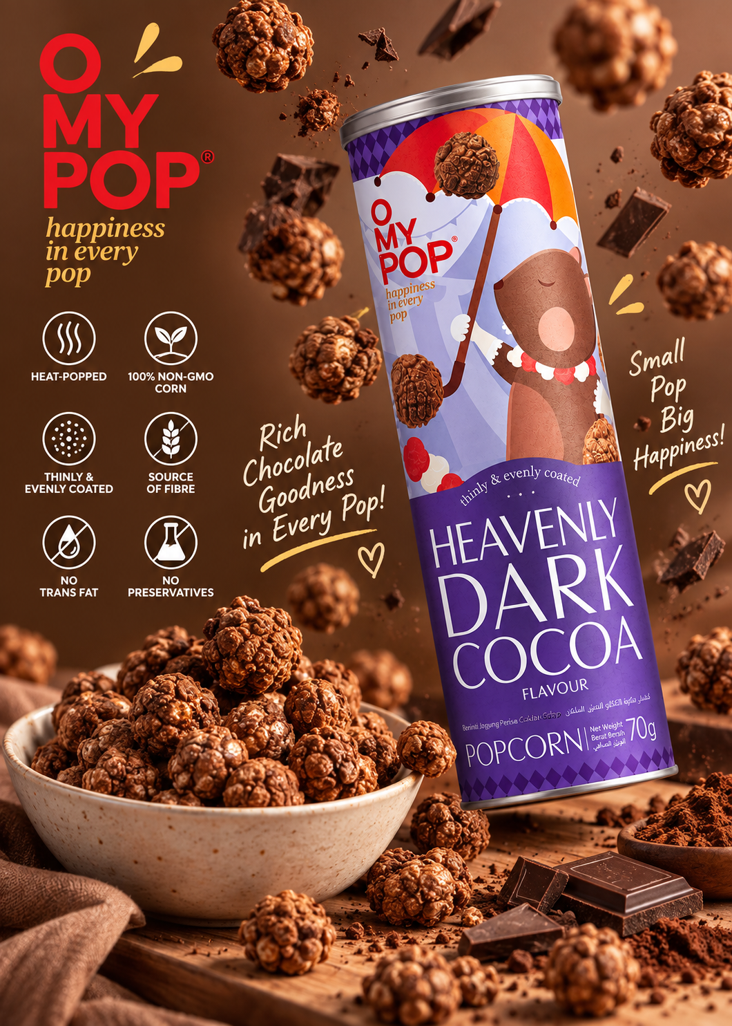 O MY POP Heavenly Dark Cocoa Popcorn 70g