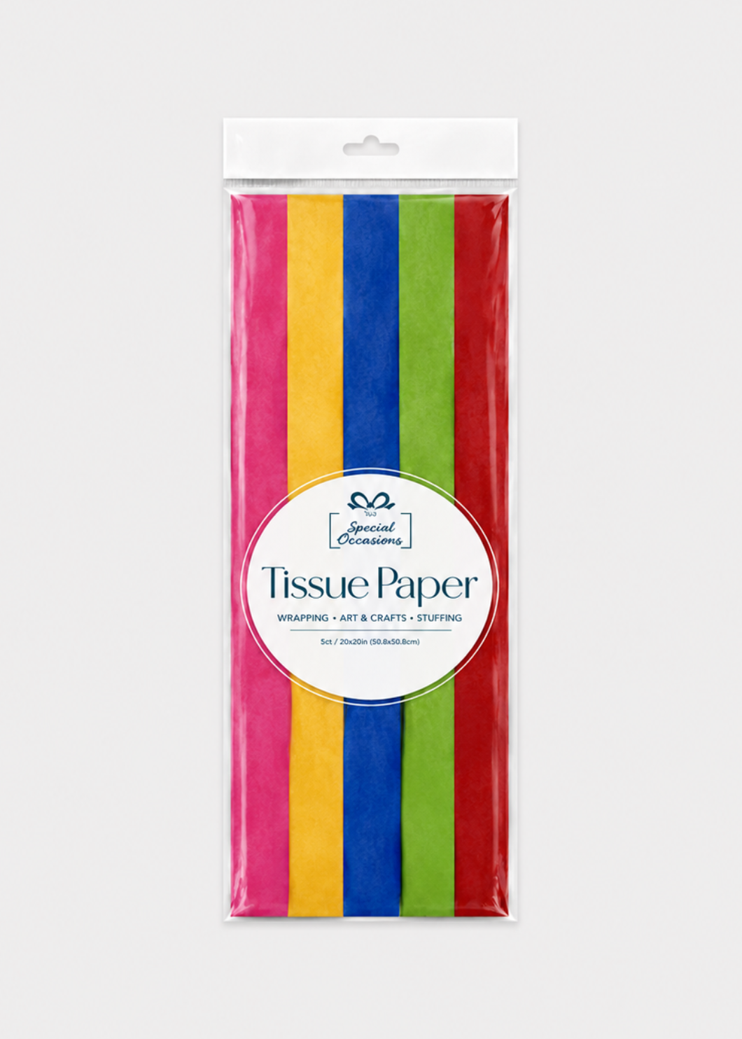 Pack of colorful tissue paper with a white background