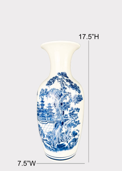 Blue and White Porcelain Vase – Hand Painted  – Classic Ceramic Decor