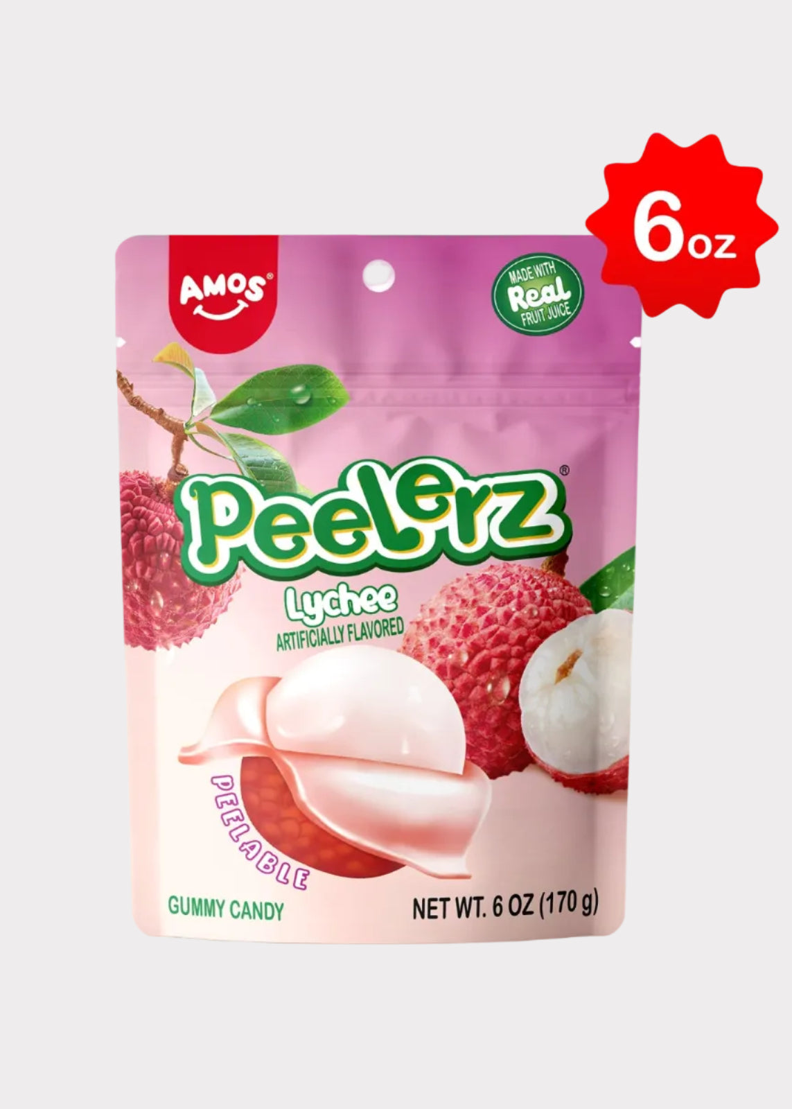 Peelerz Lychee Peelable Gummy Candy 6 oz (170g) - Soft Chewy Lychee Fruit Gummies