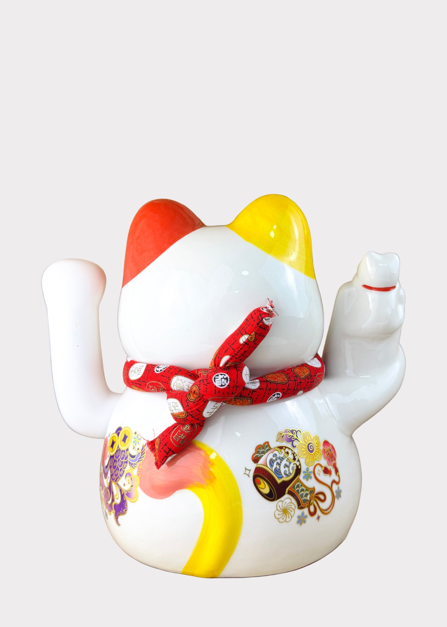 Lucky Money Cat with Wealth Bucket – Porcelain – Battery or DC Powered Figurine