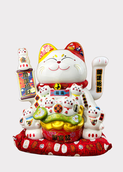 Lucky Money Cat – Treasure Pot –  Porcelain – Battery or AC Powered