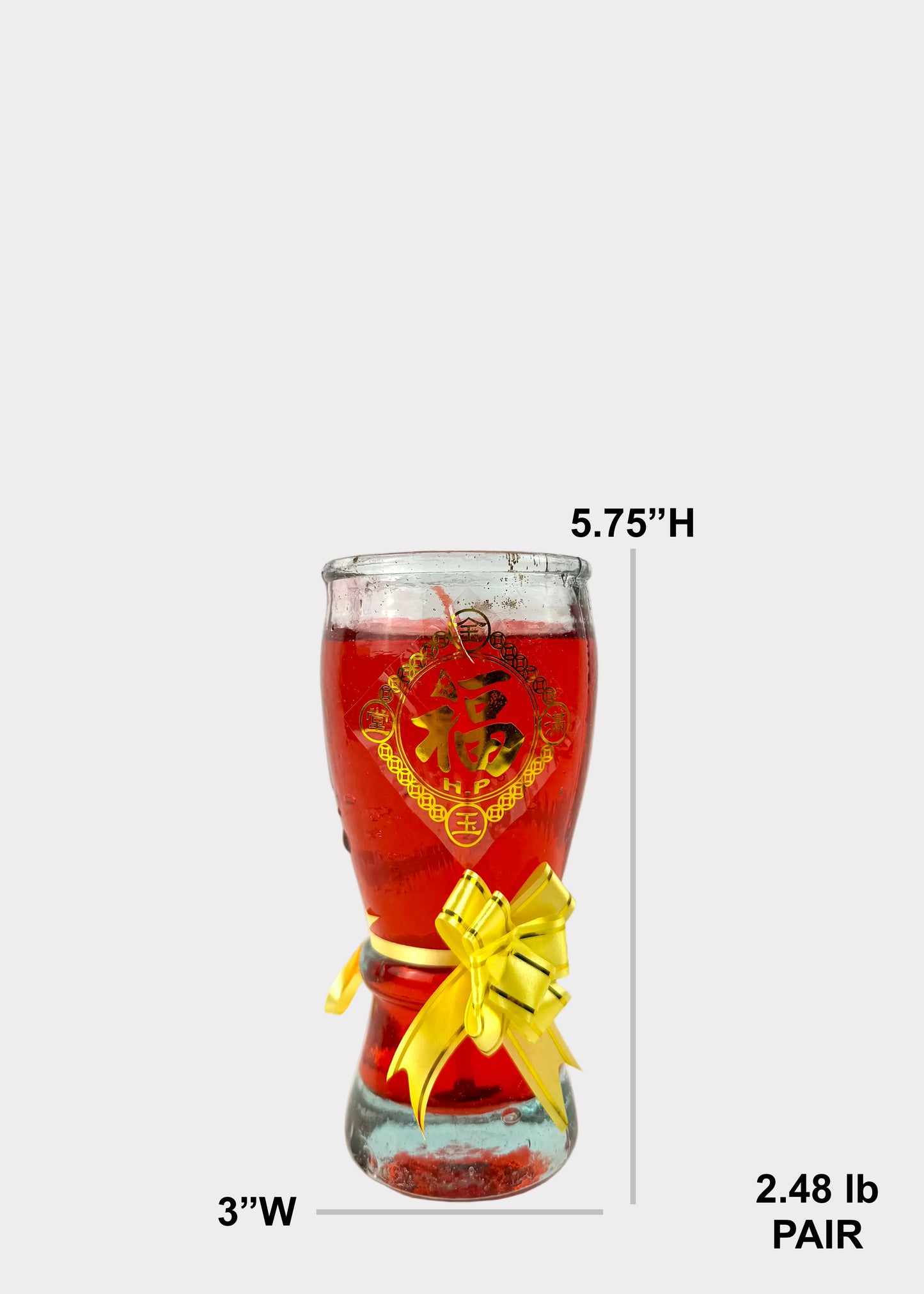 Red Glass Gel Altar Candles with Lucky Fortune Symbol (2 Pieces)