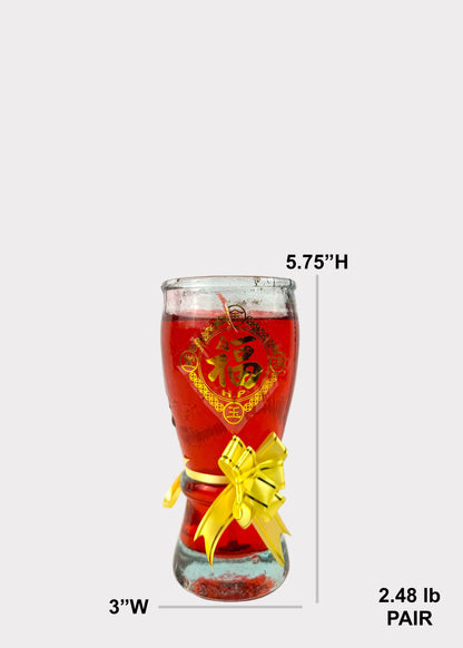 Red Glass Gel Altar Candles with Lucky Fortune Symbol (2 Pieces)