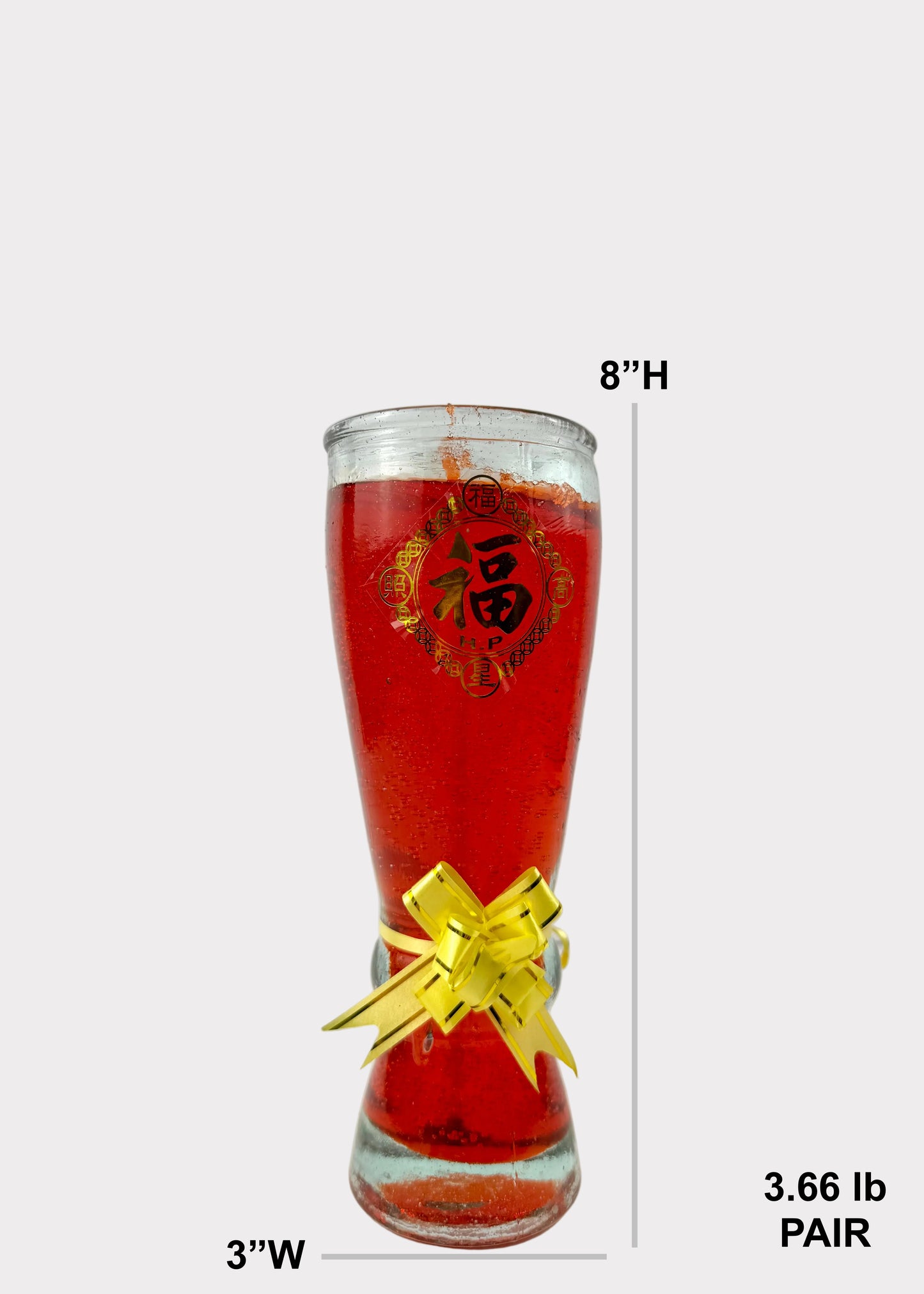 Tall Red Glass Gel Altar Candles with Lucky Fortune Symbol