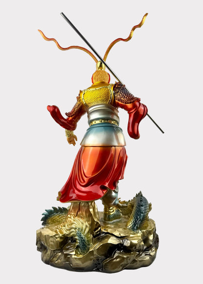 Monkey King Sun Wukong Warrior with Dragon Statue