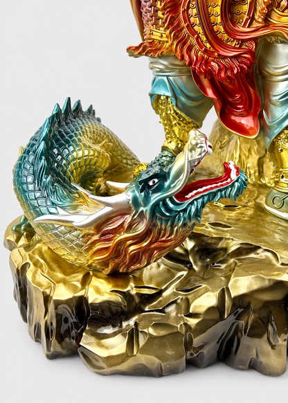 Monkey King Sun Wukong Warrior with Dragon Statue