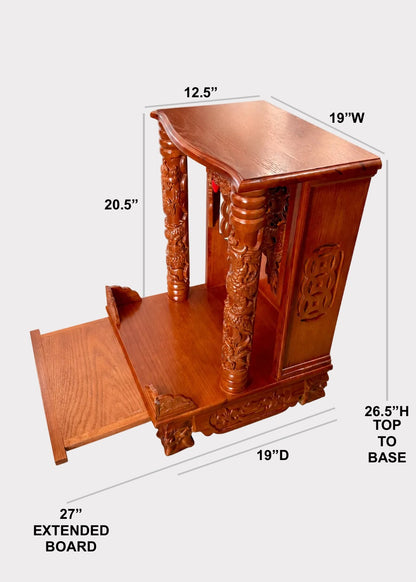 Honey Finish Wooden Buddhist Altar with Dragon Columns