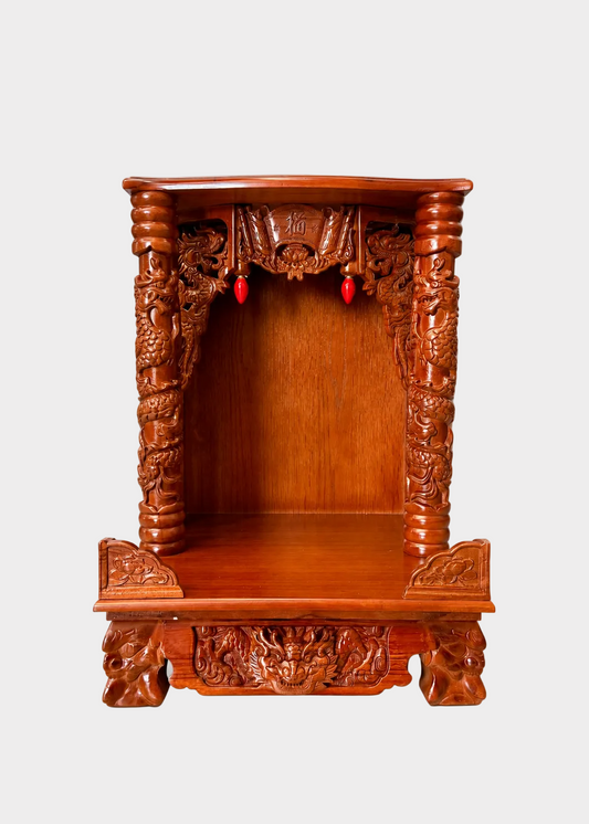 Honey Finish Wooden Buddhist Altar with Dragon Columns