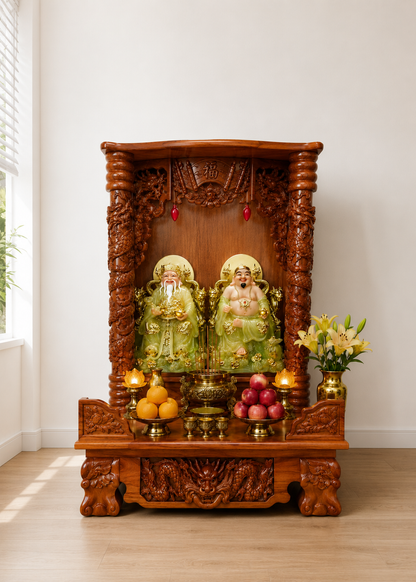 Honey Finish Wooden Buddhist Altar with Dragon Columns