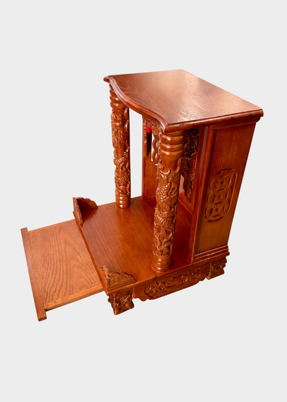 Honey Finish Wooden Buddhist Altar with Dragon Columns