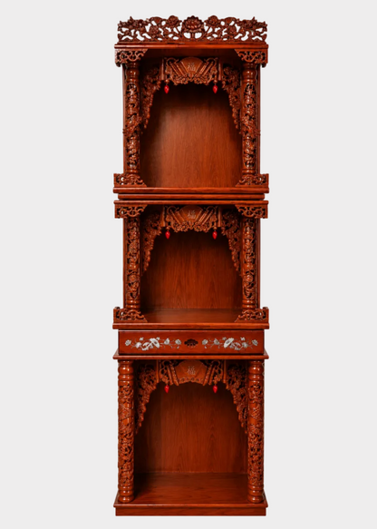 Ornate 3-Tier Wooden Altar with Carved Dragons & Built-In LED Lights
