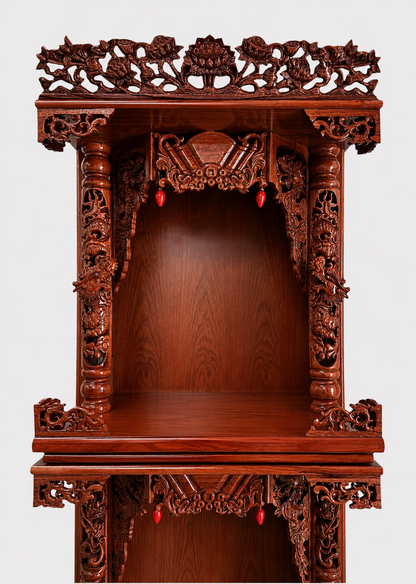 Ornate 3-Tier Wooden Altar with Carved Dragons & Built-In LED Lights
