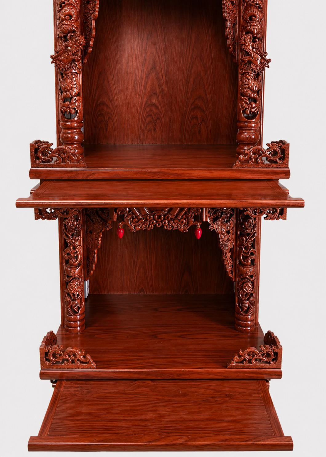 Ornate 3-Tier Wooden Altar with Carved Dragons & Built-In LED Lights