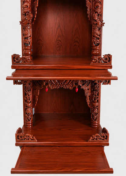 Ornate 3-Tier Wooden Altar with Carved Dragons & Built-In LED Lights