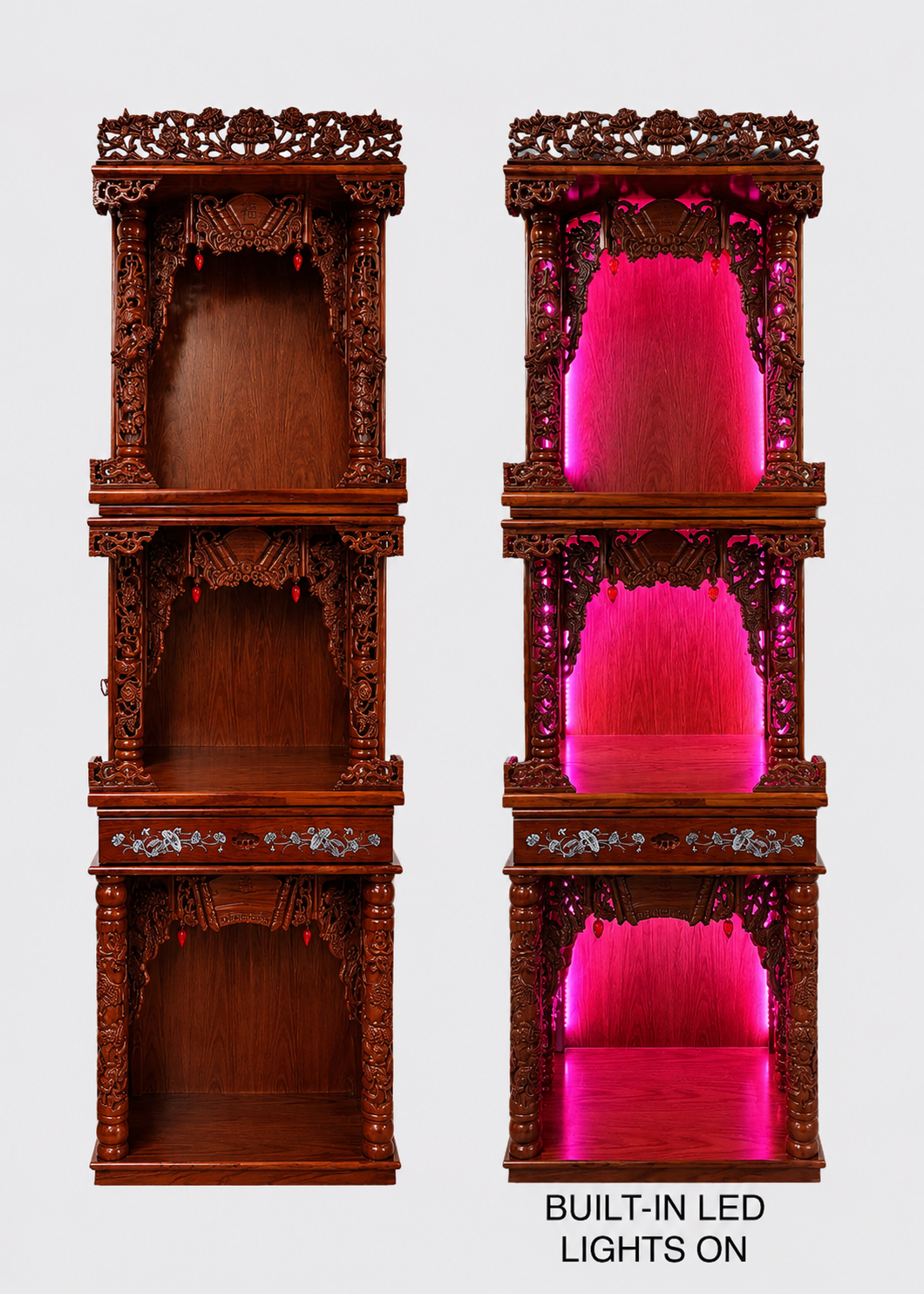 Ornate 3-Tier Wooden Altar with Carved Dragons & Built-In LED Lights