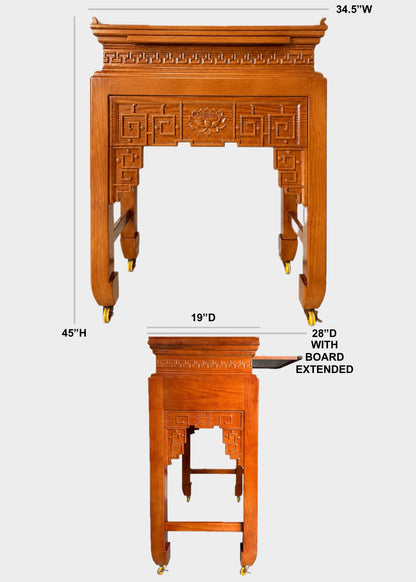 Traditional Honey Finish Altar Table with Locking Wheels