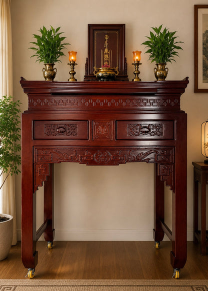 Traditional Wooden Altar Table with Locking Wheels