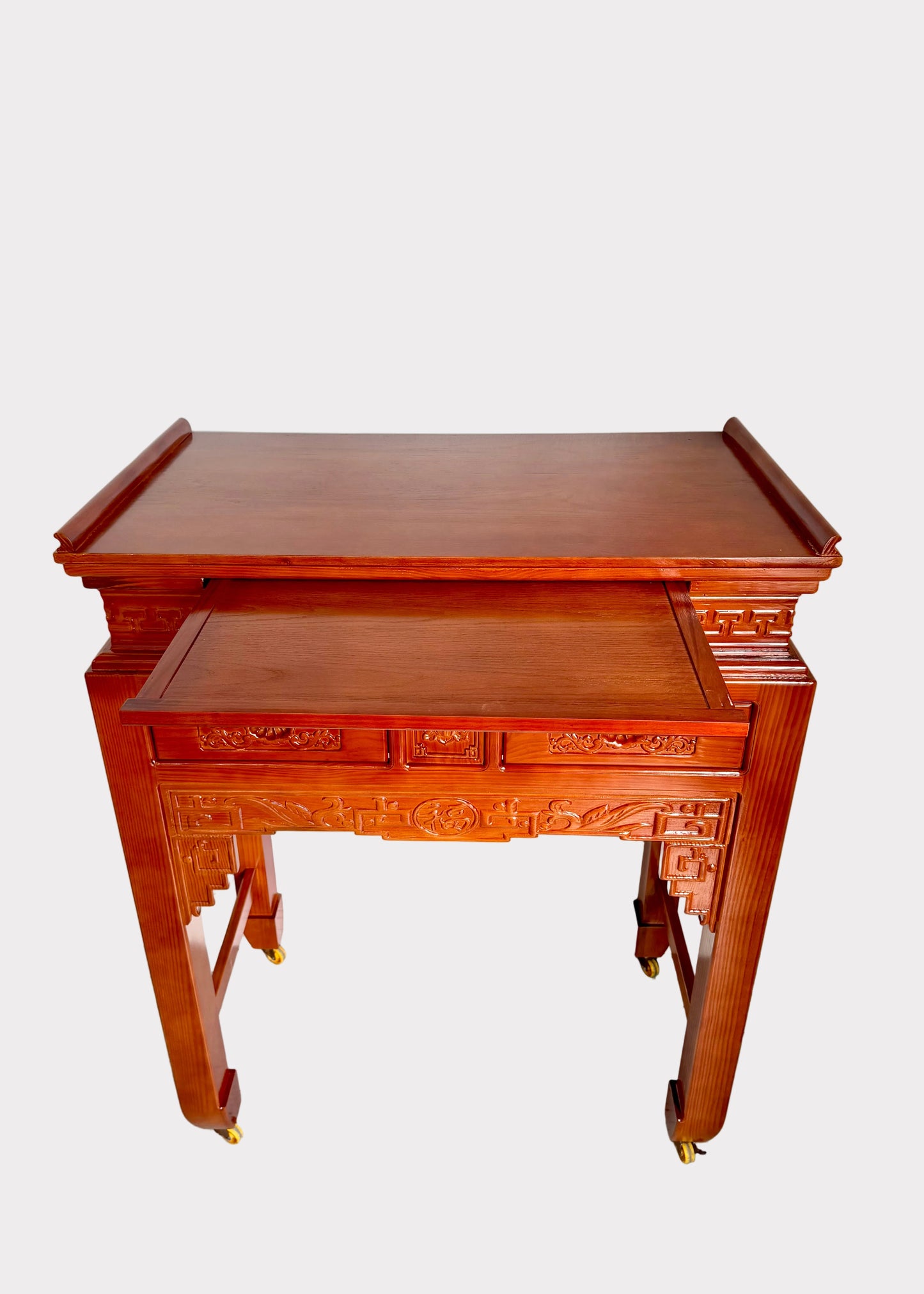 Traditional Honey Finish Altar Table with Locking Wheels